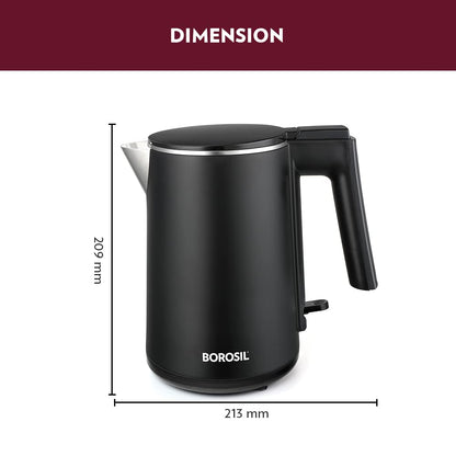Borosil 1 L 1200W Stainless Steel Cool touch Electric Kettle
