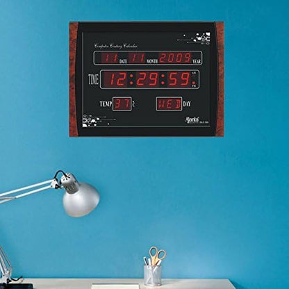 Digital Wall Clock with Red LED Display, 39.6 cm x 29.6 cm, Black Plastic