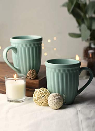 Ceramic Coffee Mug Set of 2 - Green Color, 300 ML, Handcrafted, Microwave Safe