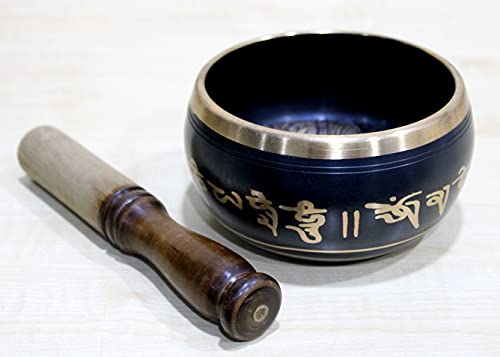 Singing Bowl Tibetan Buddhist Instrument - Black Metal Alloy - 5 Inch Diameter