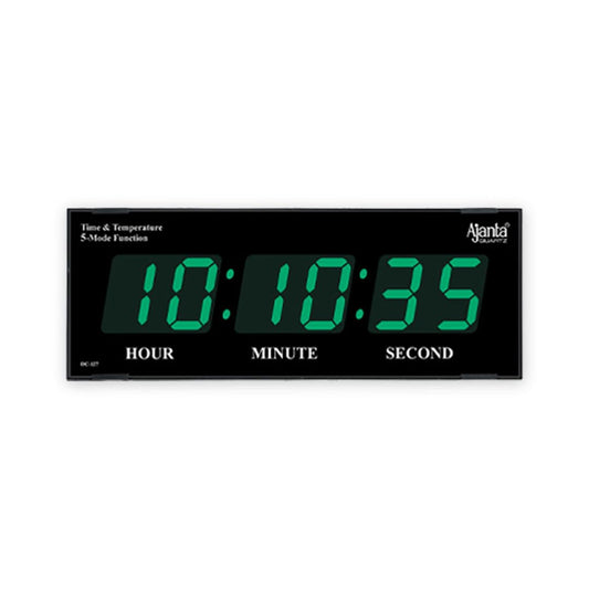 Digital Wall Clock with Green LED Display, 41.9 x 20.3 x 10.2 cm, Plastic, Battery Backup
