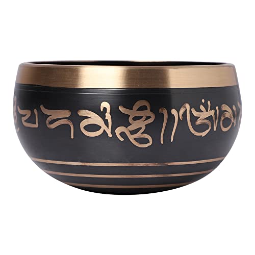 Singing Bowl Hand Painted Black with Gold Trim 4 Inch Metal Tibetan Design