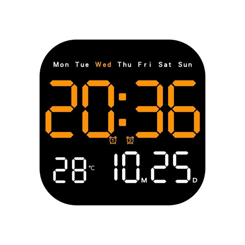 Digital Wall Clock with LED Display, 18.5 cm, Remote Control, USB Powered, Multicolor