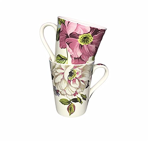 Coffee Mug Set of 2 - Floral Print - Ceramic - 300 ml - Pink