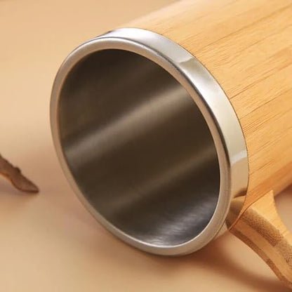Customized Bamboo Coffee Mug with Stainless Steel Inside - 300 ml - Sustainable and Leak Proof