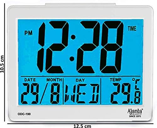 Digital Alarm Clock with Timer Function, 8 x 7 x 3.5 cm, White Plastic