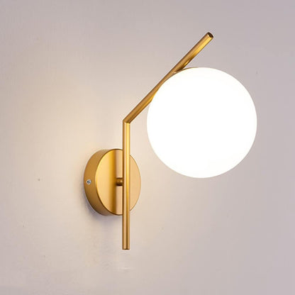 Modern Wall Sconce Light with Gold Metal Frame and White Glass Globe Shade - 15 cm Diameter