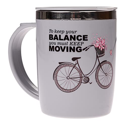 Insulated Coffee Mug with Sliding Lid - Stainless Steel Double Wall - 400 ML - Grey
