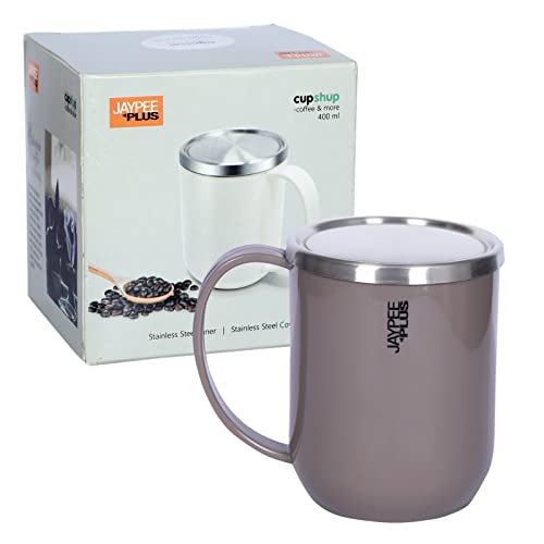 Coffee Mug with Steel Lid - Light Grey - 400ml - Food Grade Stainless Steel