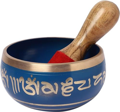 Singing Bowl Hand Painted Blue with Gold Trim 4 Inch Metal Tibetan Design