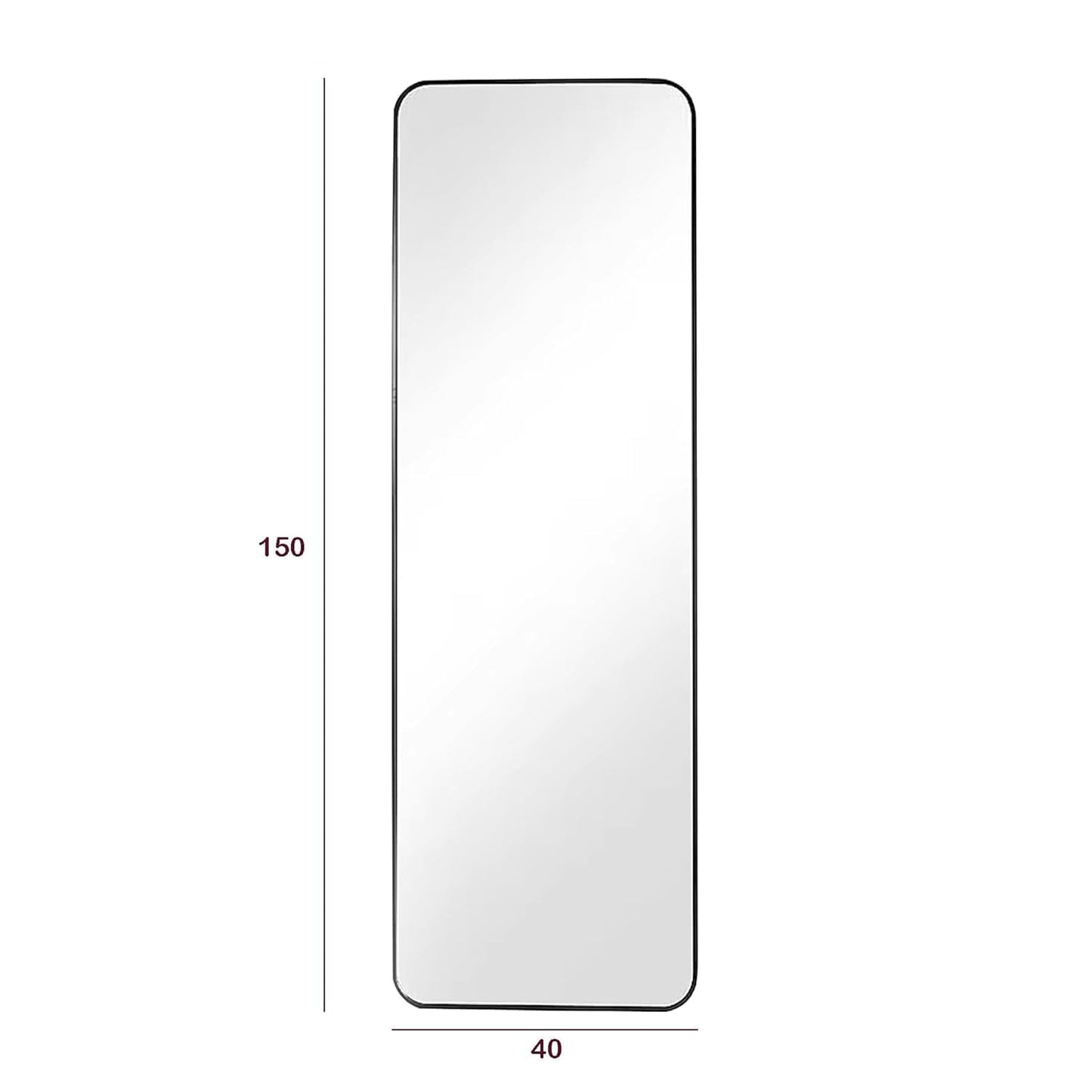 Wall Mirror Frameless Black Aluminium 160 x 50 cm - Modern Full Length Design
