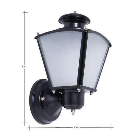 Traditional Outdoor Wall Light - Vertical Design - Metal & Frosted Glass - Black Finish - 14L x 14W x 22.9H CM