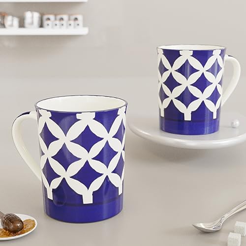 Ceramic Coffee Mug Set of 2, Handcrafted, Microwave Safe, 300 ML, Blue