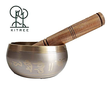 Tibetan Singing Bowl - Meditation Sound Bowl - Metal Alloy - Gold - 4 Inch Diameter - 1.8 Inch High