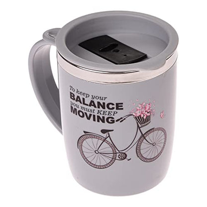 Insulated Coffee Mug with Sliding Lid - Stainless Steel Double Wall - 400 ML - Grey