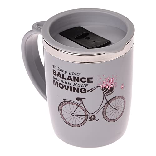 Insulated Coffee Mug with Sliding Lid - Stainless Steel Double Wall - 400 ML - Grey