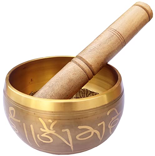 Singing Bowl with Cushion & Stick - Metal - Purple - 5 inch Diameter, 2 inch Height