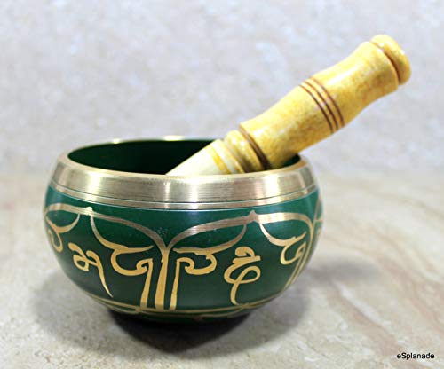 Singing Bowl - Tibetan Meditation Bowl - Metal Alloy - Green - 5 Inch Diameter
