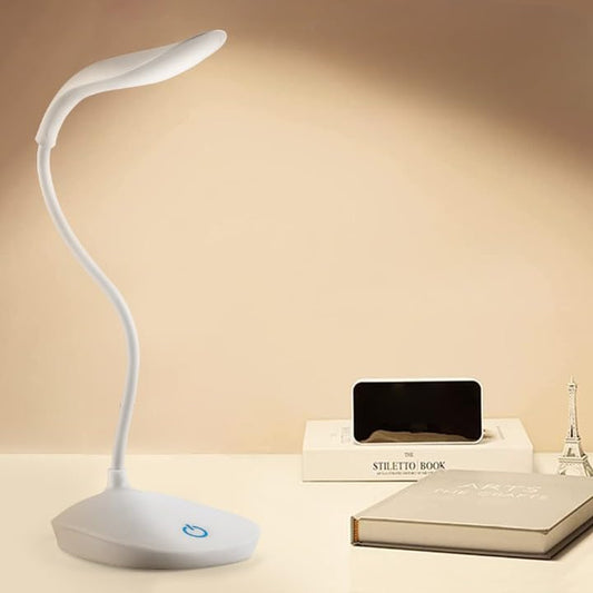 LED Table Lamp with 3 Brightness Levels, Rechargeable, White, Minimalist Design