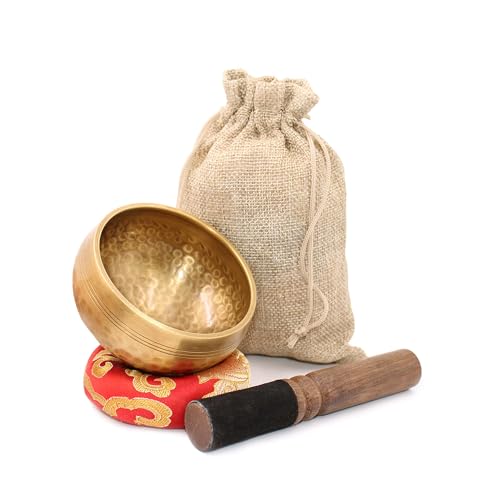 Tibetan Singing Bowl Set - Handcrafted Bronze Alloy - 3.15 Inch - Includes Cushion, Mallet, and Storage Bag