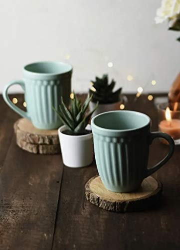 Ceramic Coffee Mug Set of 2 - Green Color, 300 ML, Handcrafted, Microwave Safe