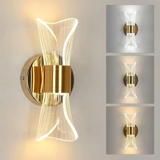 LED Wall Light with 3 Color Modes, Modern Acrylic Design, Gold Finish, 22 x 10 x 8 cm