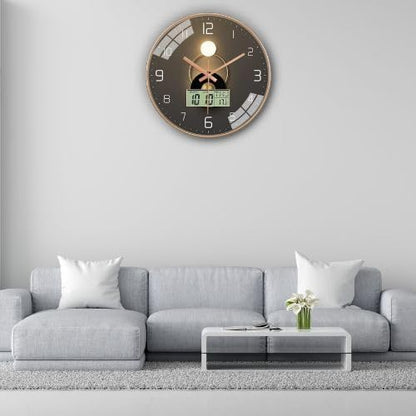 Modern Decorative Wall Clock - Silent Quartz - 4.72 x 1.5 Inch - Brown Glass & Plastic