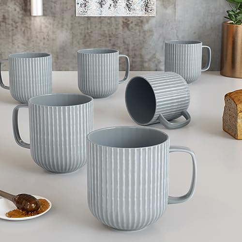 Ceramic Coffee Mug Set of 6 - Microwave Safe, Pastel Fringe Grey, Handmade