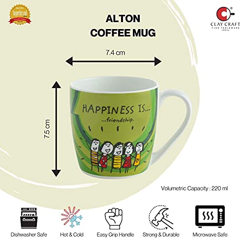 Coffee Mug Set of 4 - Fine Ceramic, Multicolour, 220ml, Glossy Finish