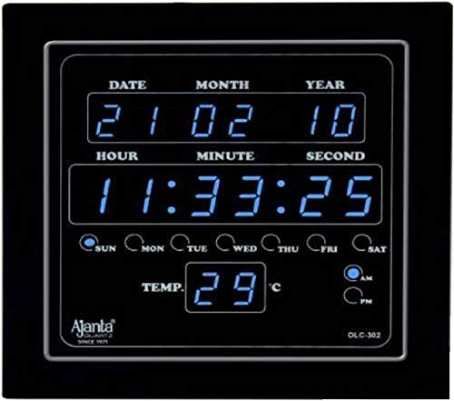 Digital Blue LED Square Wall Clock 25.4 cm x 25.4 cm x 3.5 cm Plastic