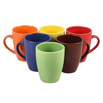 Coffee Mug Set of 6 - Handcrafted Ceramic, 280ml, Stackable, Chip Resistant, Large Handle