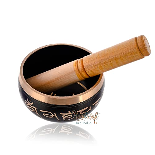 Singing Bowl Meditation Instrument with Wooden Stick - Black - 10 cm x 5 cm