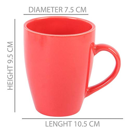 Coffee Mug Set of 6 - Handcrafted Ceramic, 280ml, Stackable, Chip Resistant, Large Handle