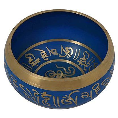 Singing Bowl Hand-Painted Blue Brass 5.5 Inch Diameter
