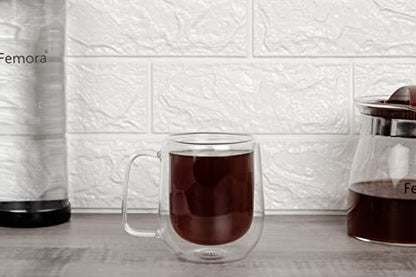 Double Wall Coffee Mug - 290ML - Borosilicate Glass - Handcrafted - Crystal Clear Finish