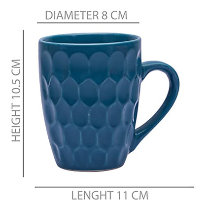 Coffee Mug Set of 6 - Handcrafted Ceramic Tea Cups 280ml - Stackable, Chip Resistant, Large Handle