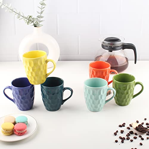Coffee Mug Set of 6 - Handcrafted Ceramic Tea Cups 280ml - Stackable, Chip Resistant, Large Handle