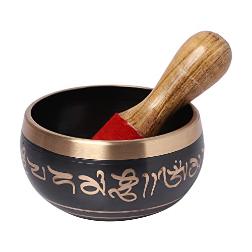 Singing Bowl Hand Painted Black with Gold Trim 4 Inch Metal Tibetan Design