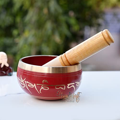 Singing Bowl Meditation Instrument with Wooden Stick - Red - 10 cm x 5 cm
