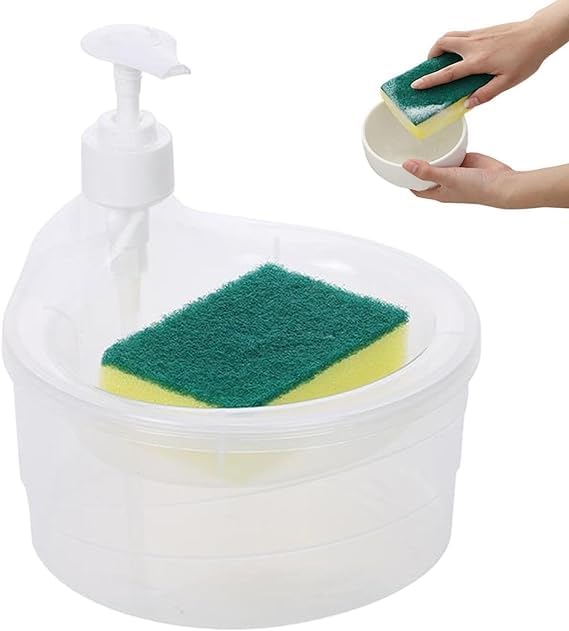 Kitchen Soap Dispenser 2 in 1 - Dual-Sided Design - White - 15 x 16 x 17 CM