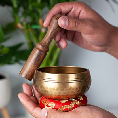 Tibetan Singing Bowl Set - Handcrafted Meditation Sound - 3.5 Inch - Includes Cushion and Mallet