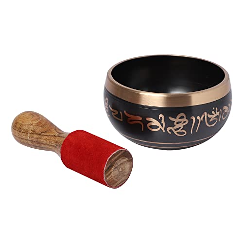 Singing Bowl Hand Painted Black with Gold Trim 4 Inch Metal Tibetan Design