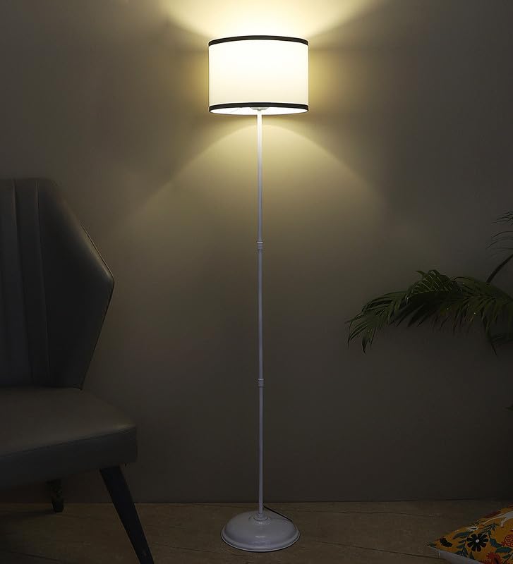 Metal Floor Lamp - Foldable Design - Black Stripe Shade - Adjustable Light - Modern Home Decor