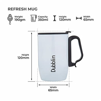 Coffee Mug Double Wall Insulated Stainless Steel Silver 350 ml with Handle and Lid