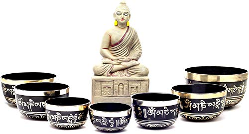 Singing Bowl Set - Chakra Healing - Black Painted - 7 Bowls - Nepal