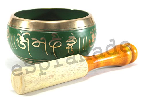Singing Bowl 4 Inch Diameter Green Metal Alloy with Striker Stick - Tibetan Buddhist Meditation Instrument