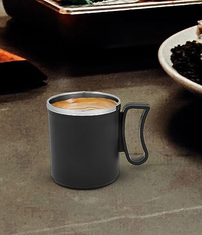 Coffee Mug Double Walled Stainless Steel Black Insulated with Lid