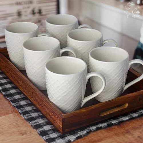 Coffee Mug Set of 6 Ceramic White Mugs - Microwave Safe, Handcrafted
