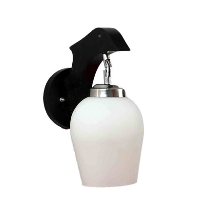 Wall Lamp Modern Design Brown Wooden with Frosted Glass Shade 30cm