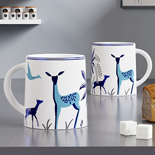 Coffee Mug Set of 2 - Blue Ceramic - 300 ml Each - Handmade Design